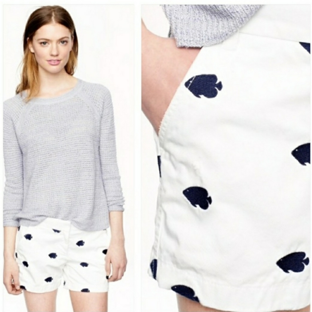 J. Crew Embroidered Fish White Chino Shorts